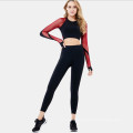 Autumn new mesh stitching suit shockproof long sleeves high waist sexy sports yoga two-piece set